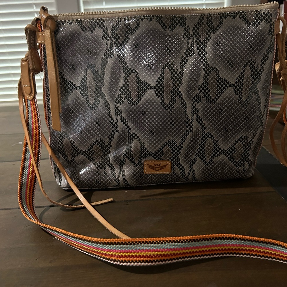 Consuela Gray Snake Print Crossbody Bag